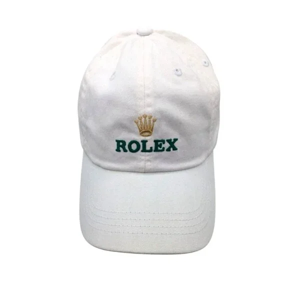 Rolex White Cotton Cap W Gold Crown Logo & The Quail 2019 Adj Strap Back Hat - Picture 2 of 7
